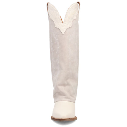 Wild Fire Leather White Cuffed Self-Embroidered Snip Toe Women Boot | Dingo Western Cowgirl Boots