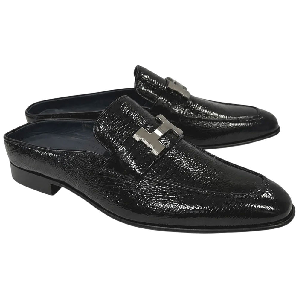 Corrente Men's Vita Calf Skin H-Buckle Mule - Black