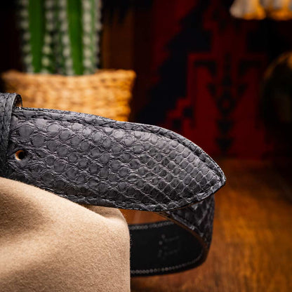 Arkansas Genuine Python Skin Western Belt in Black with Antique Western Buckle | Marco Di Milano Exotic Belt