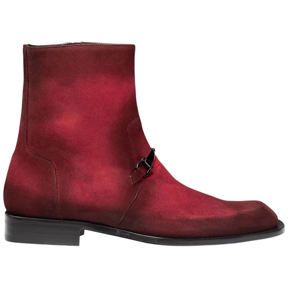 Mezlan Mystic Suede Ornament Boot - Men's Wine Asymmetric Ankle Dress Boot