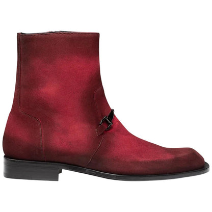 Mezlan Mystic Suede Ornament Boot - Men's Wine Asymmetric Ankle Dress Boot