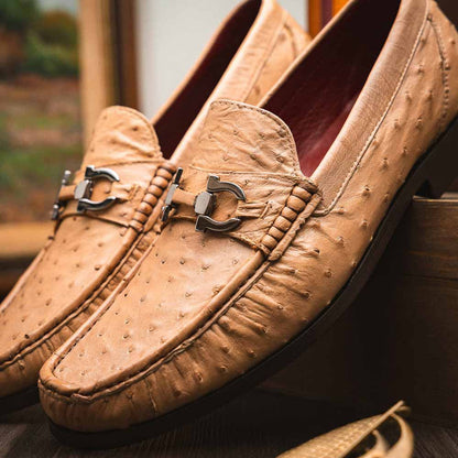Ferrioni Orix Men’s Genuine Ostrich Moc Toe Bit Loafers | Marco Di Milano