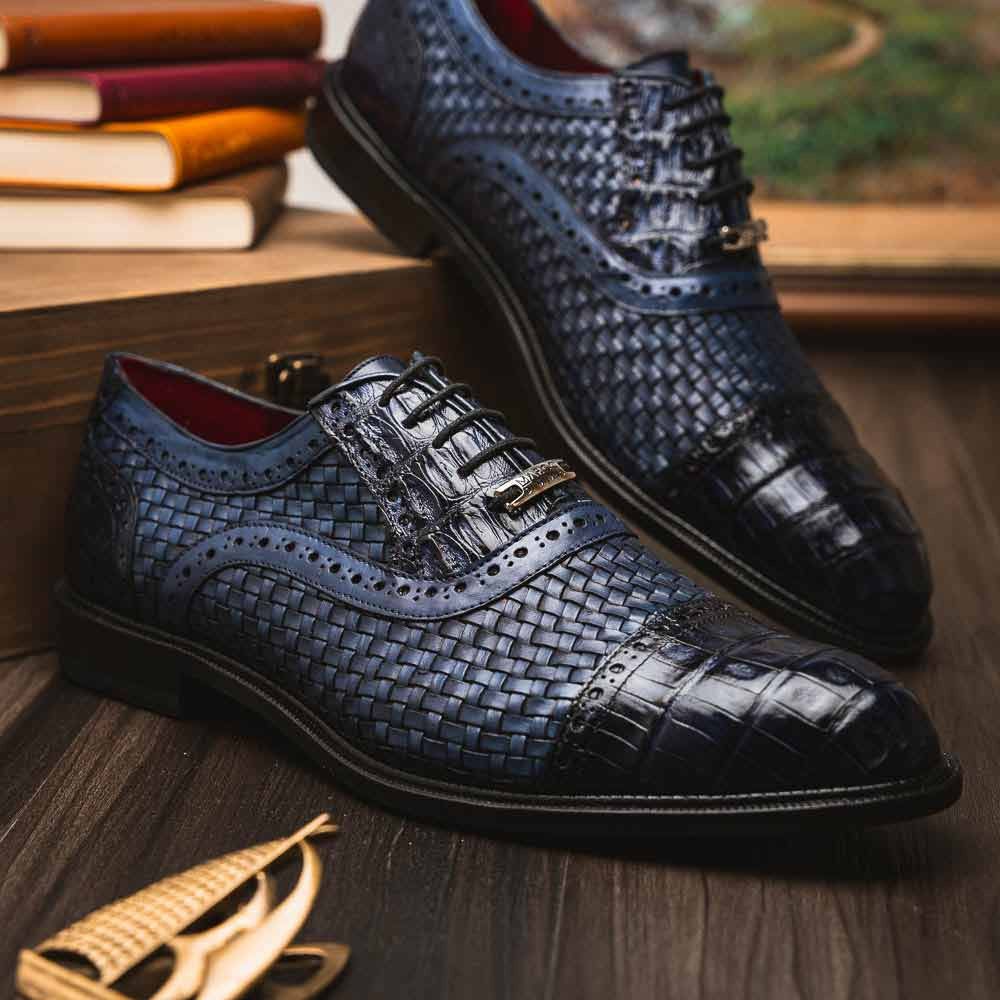 John Woven calfskin Genuine Caiman Crocodile Cap Toe Oxford | Marco Di Milano