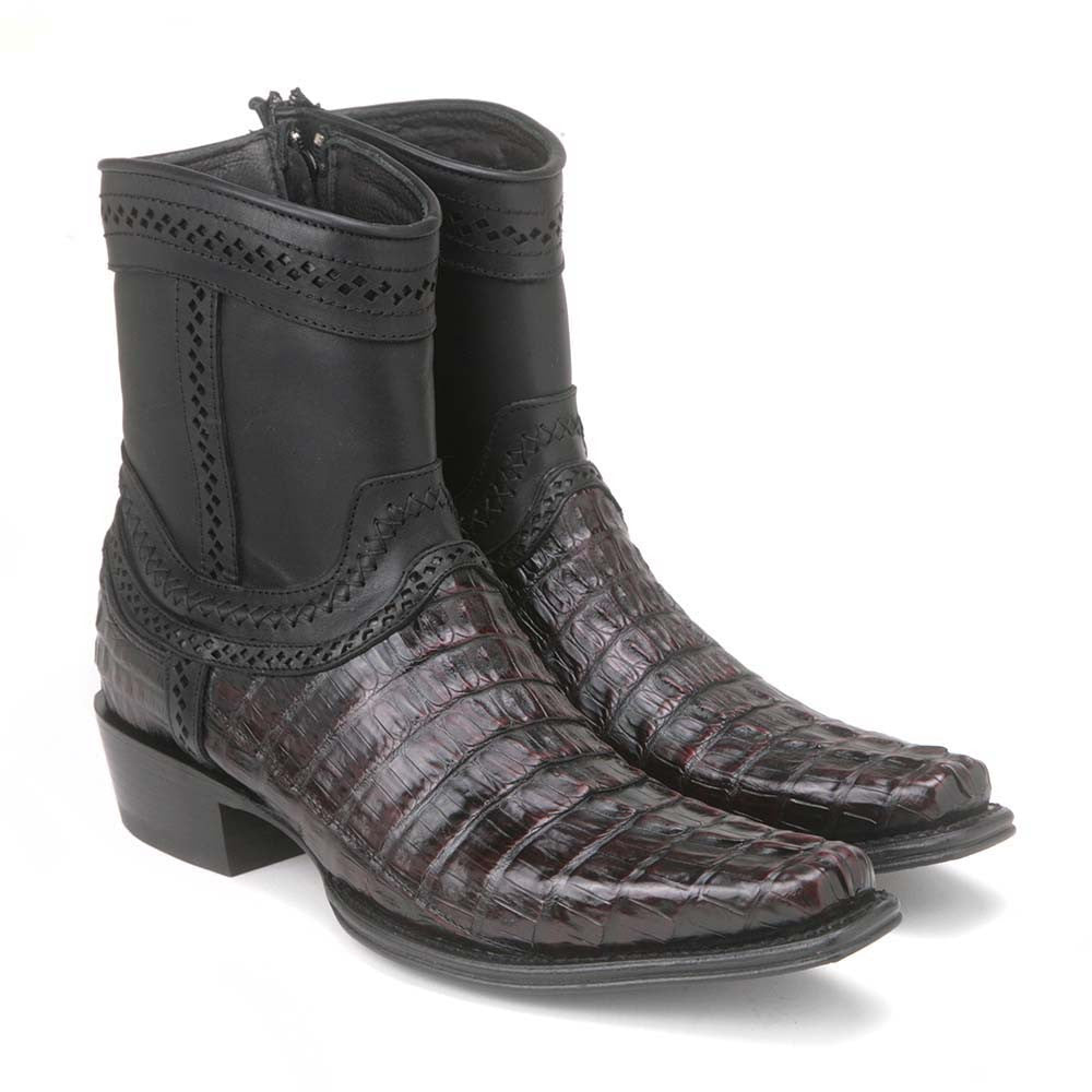 Los Altos Black Cherry Caiman Tail Low Shaft European Square Toe Men's Boot