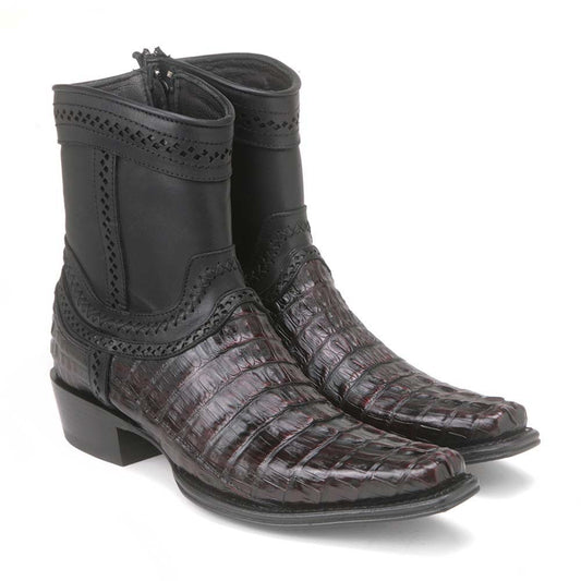 Los Altos Black Cherry Caiman Tail Low Shaft European Square Toe Men's Boot