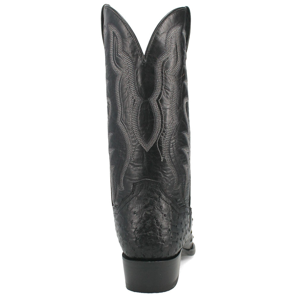 Dan Post Tempe Black Full Quill Ostrich Round Toe Western Cowboy Boots