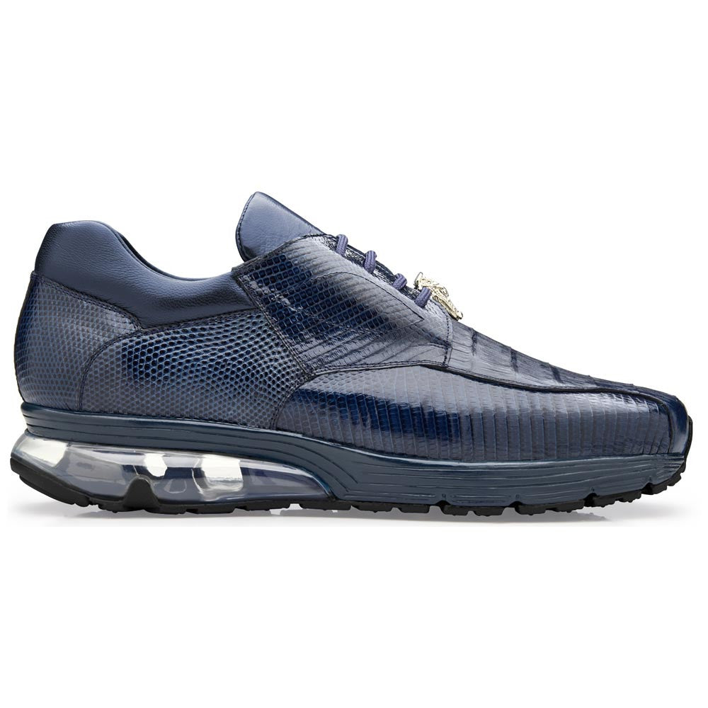Belvedere Men’s Lazaro Genuine Caiman & Lizard Skin Exotic Navy Sport Sneaker