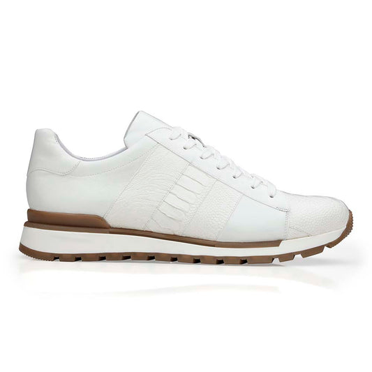 Belvedere Blake Men's White Elegance Exotic Ostrich/Calf-Skin Leather Sneakers