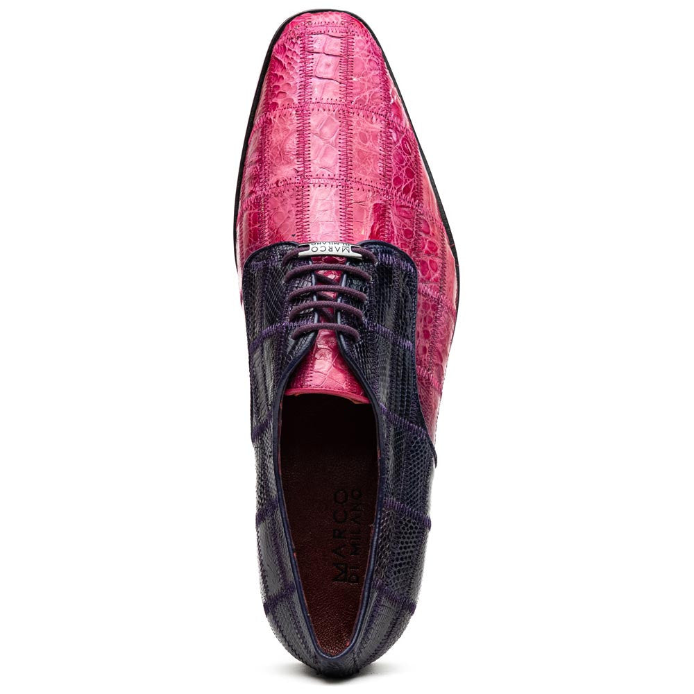 Pissa Pink/Purple Men’s Genuine Crocodile and Lizard Skin Patchwork Derby