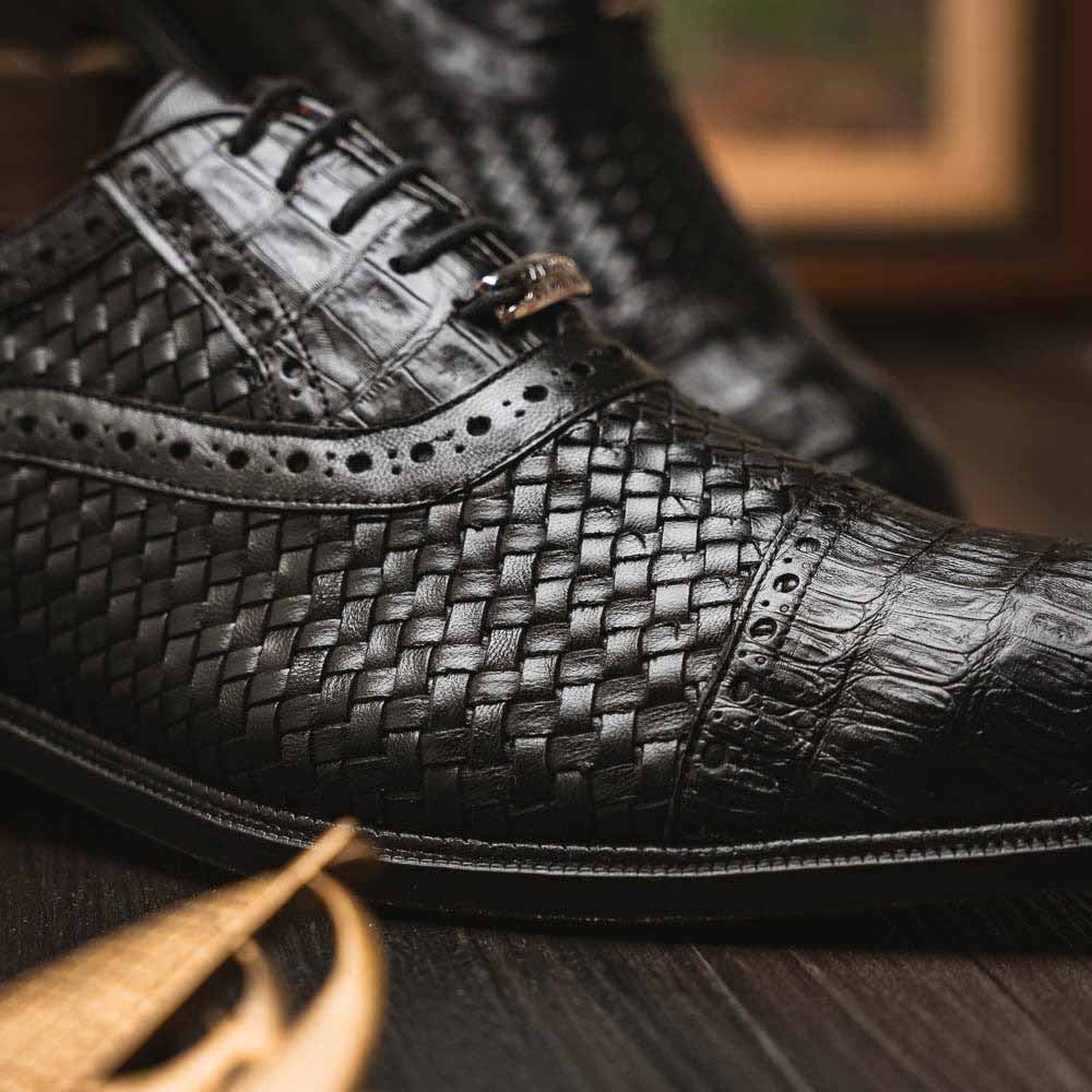 John Black Men’s Woven calfskin Genuine Caiman Crocodile Cap Toe Oxford | Marco DI Milano