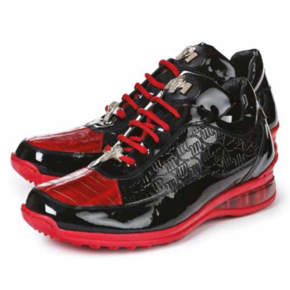 Mauri Bubble Black & Red Baby Crocodile Skin and Patent Leather Men’s Sneaker