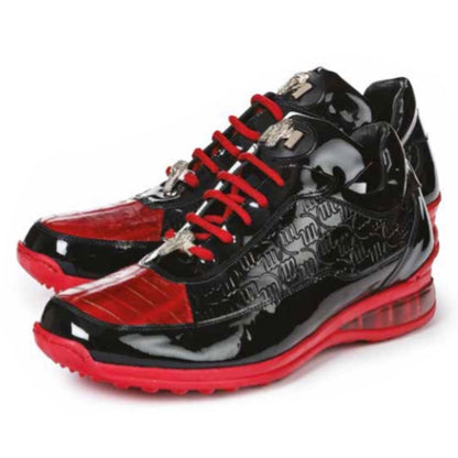 Mauri Bubble Black & Red Baby Crocodile Skin and Patent Leather Men’s Sneaker