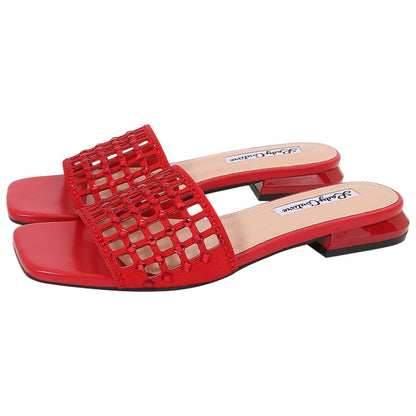 Lady Couture Women's Garden Red Geometric Crystal Flat Slide Sandals