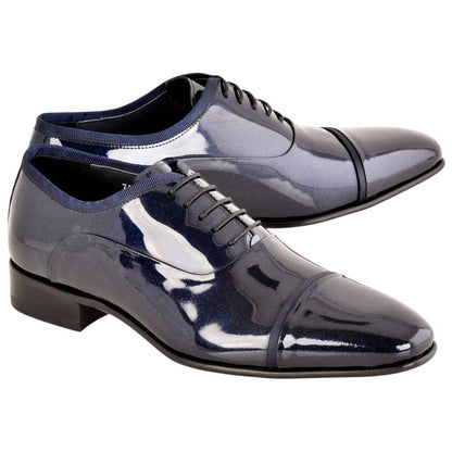 Corrente Men's Patent Leather Cap-Toe Oxford - Navy