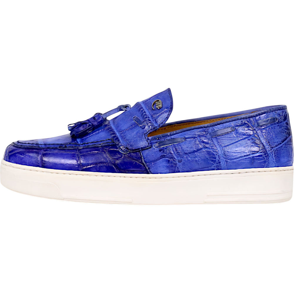 Mauri Chill Men's Royal Blue Exotic Alligator / Nappa Leather Slip-On Tassels Sneaker