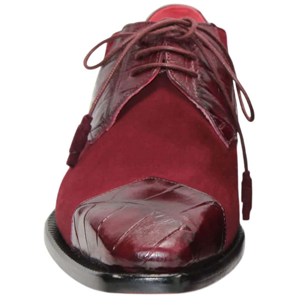 Fennix Landon Men's Burgundy Alligator & Suede Oxfords Shoes
