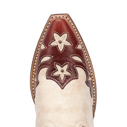 Laredo Flourish Women's White Leather Western Boot - 17" Tall Snip Toe with Floral Overlay