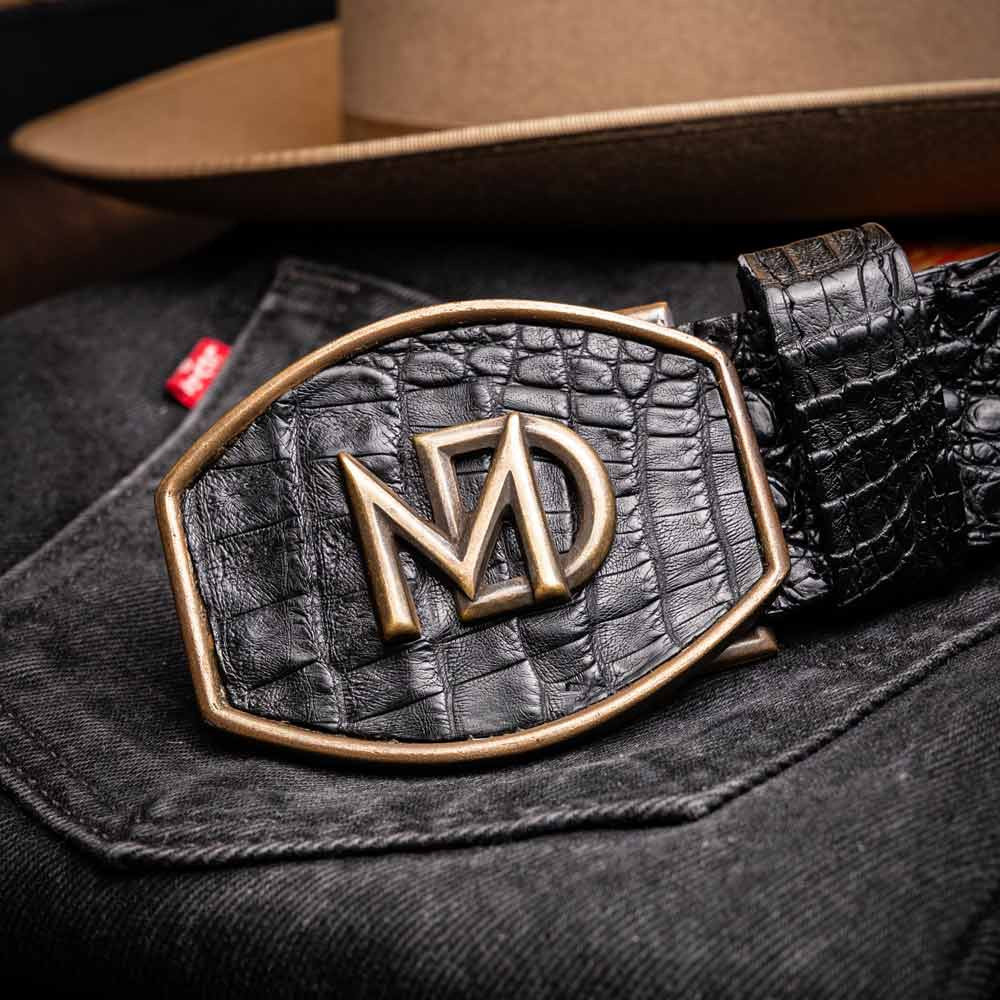Marlboro Genuine Hornback Caiman Skin Belt in Black with Antique Western Buckle | Marco Di Milano Exotic Belt