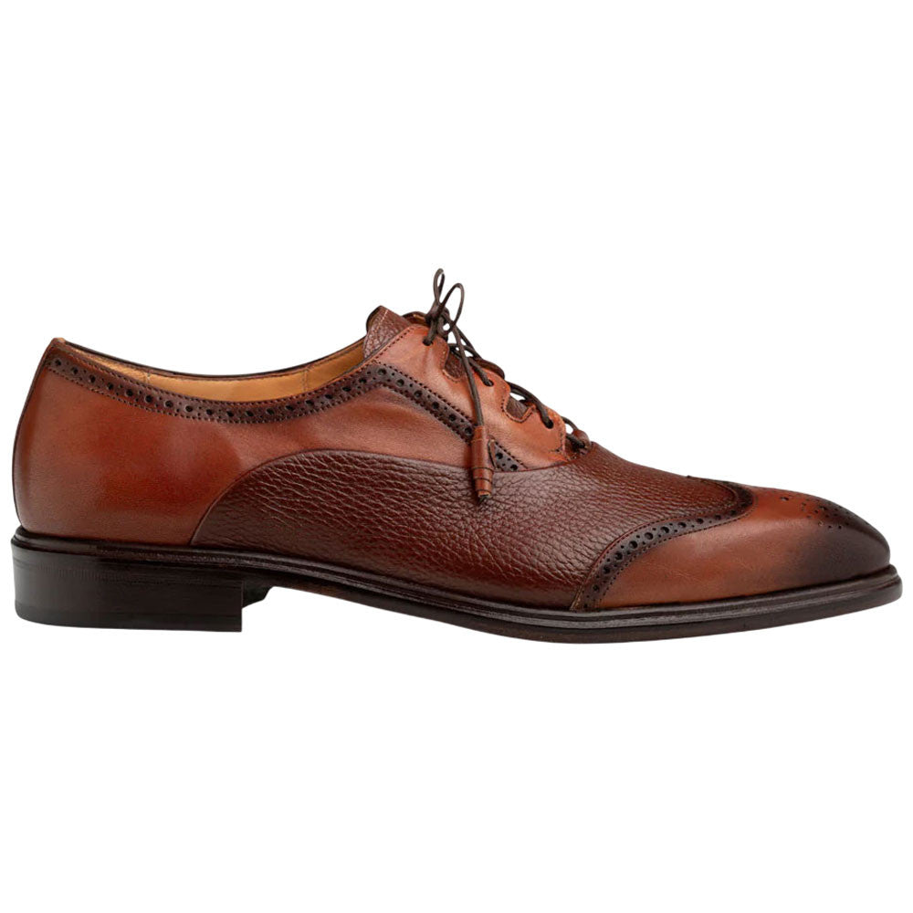 Mezlan Nord Cognac Burnished Calfskin Wing Tip Oxford Brogue Dress Shoe