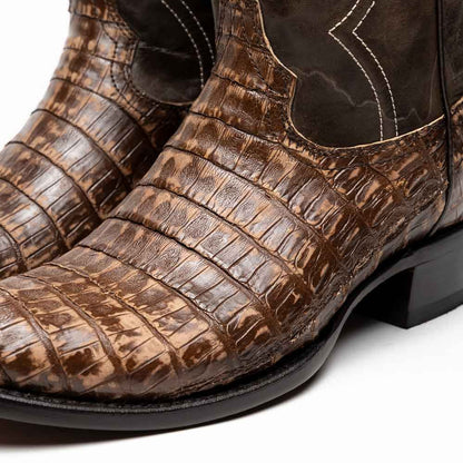 Phoenix Genuine Caiman Belly Skin Stone Brown Cowboy Boot | Marco Di Milano Western Boots