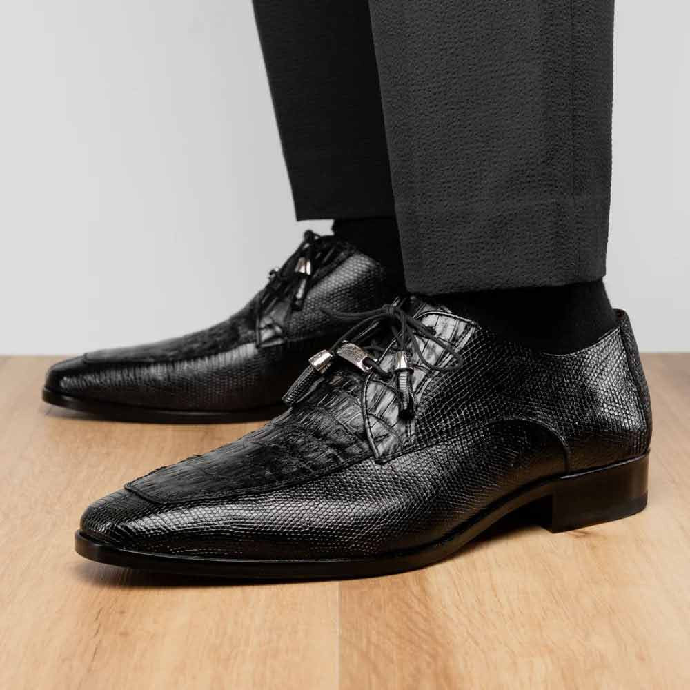 Marco Di Milano Merida Black Caiman & Lizard Dress Derby
