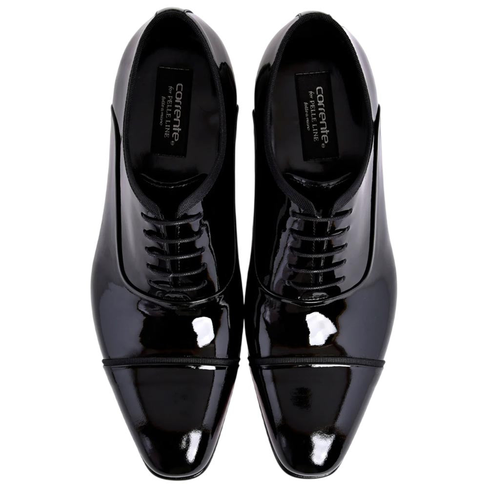 Corrente Men's Patent Leather Cap-Toe Oxford - Black