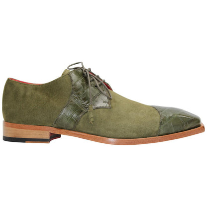Fennix of Italy Alligator Skin & Suede LANDON Olive Trendy Shoes (USA Men Size)