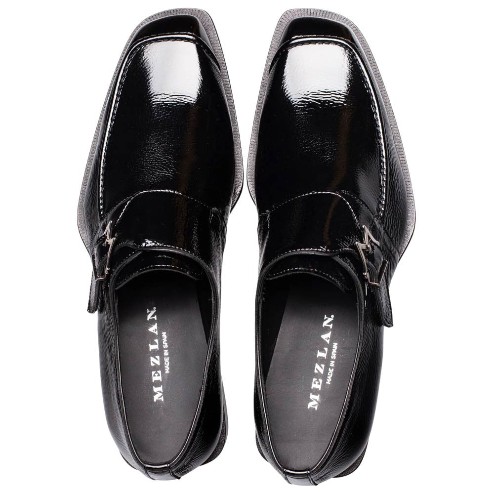 Mezlan Afton Textured Shiny Calf Monk - Men's Black Square Toe Formal Monk