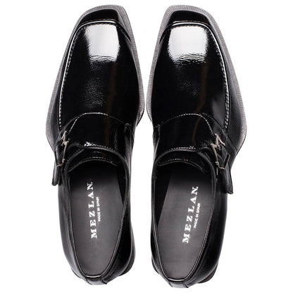 Mezlan Afton Textured Shiny Calf Monk - Men's Black Square Toe Formal Monk