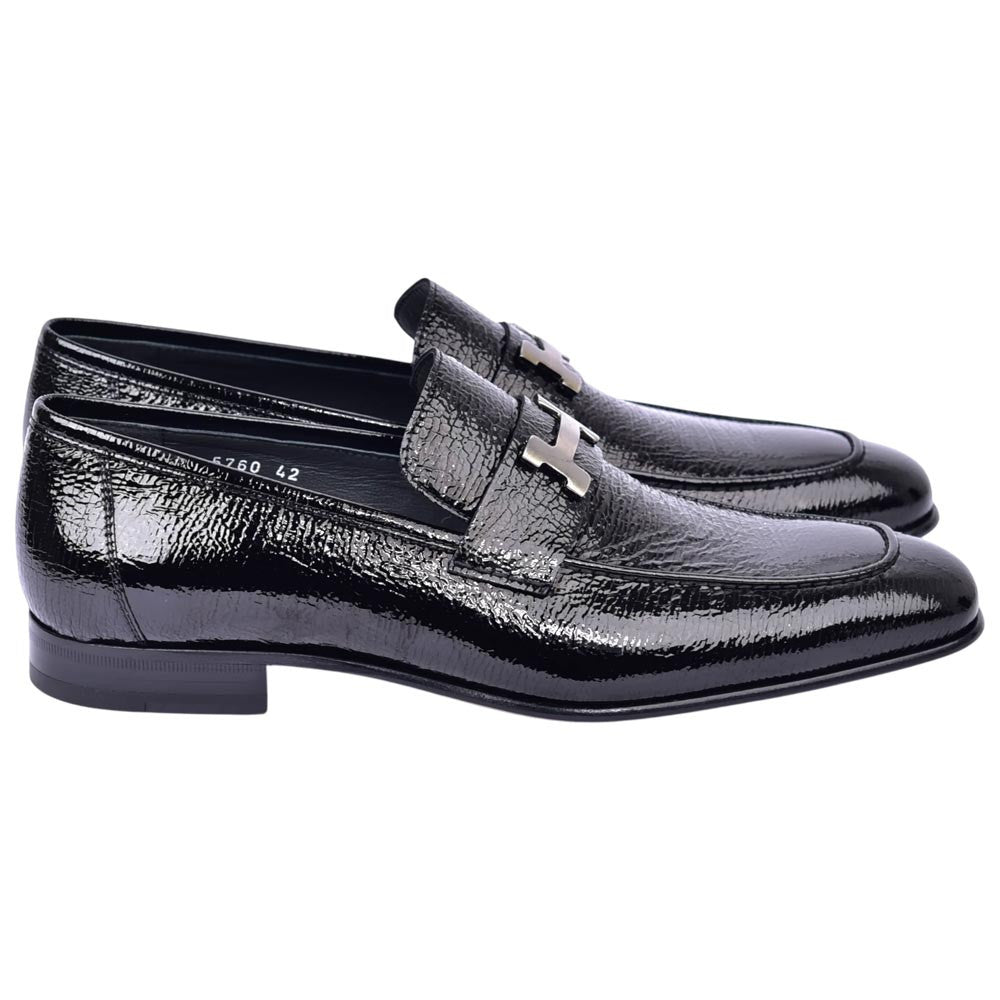 Corrente Men's Vita Calf Skin H-Buckle Loafer - Black