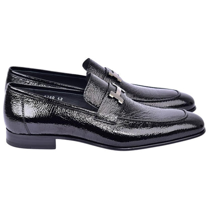 Corrente Men's Vita Calf Skin H-Buckle Loafer - Black