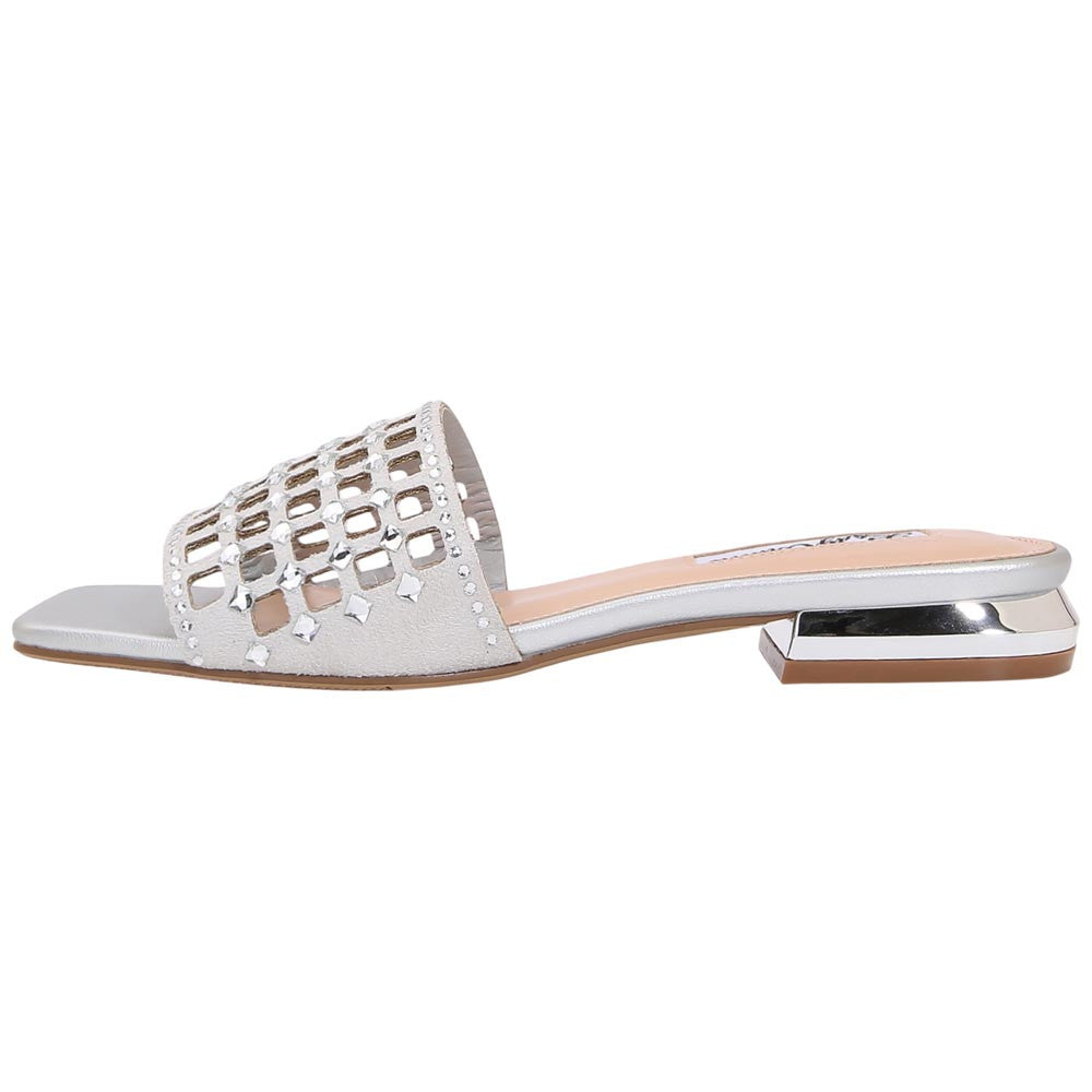 Lady Couture Women's Garden Silver Geometric Crystal Flat Slide Sandals