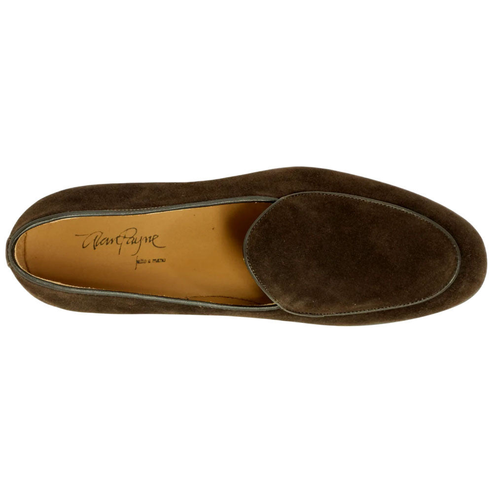 Alan Payne Men's Primo Dark Brown Moc Toe Italian Suede Leather Belgian Loafer