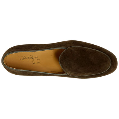 Alan Payne Men's Primo Dark Brown Moc Toe Italian Suede Leather Belgian Loafer