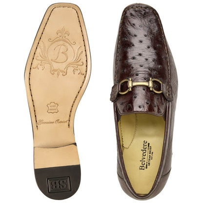 Belvedere Men’s Bortolo Brown Full Quill Ostrich Moc Toe Slip-On Loafer