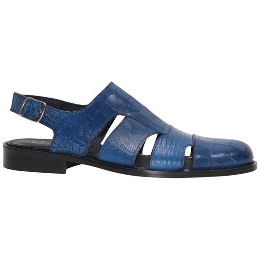 Positano Blue Calfskin Exotic Print Sandal | Duca Dress Sandals for Men