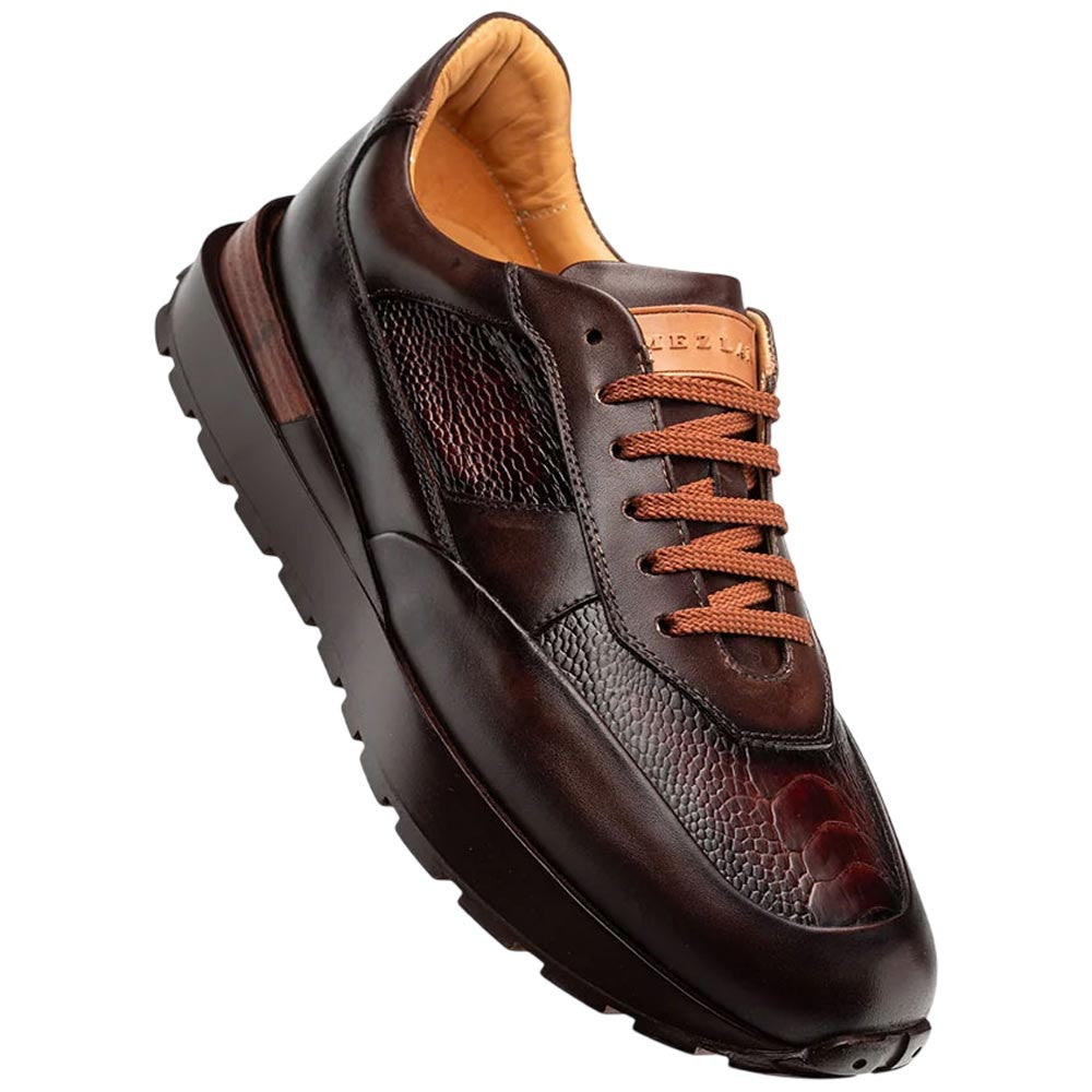 Mezlan Arkley Men's Brown Ostrich & Calfskin Dress Sneaker - Handmade in Spain