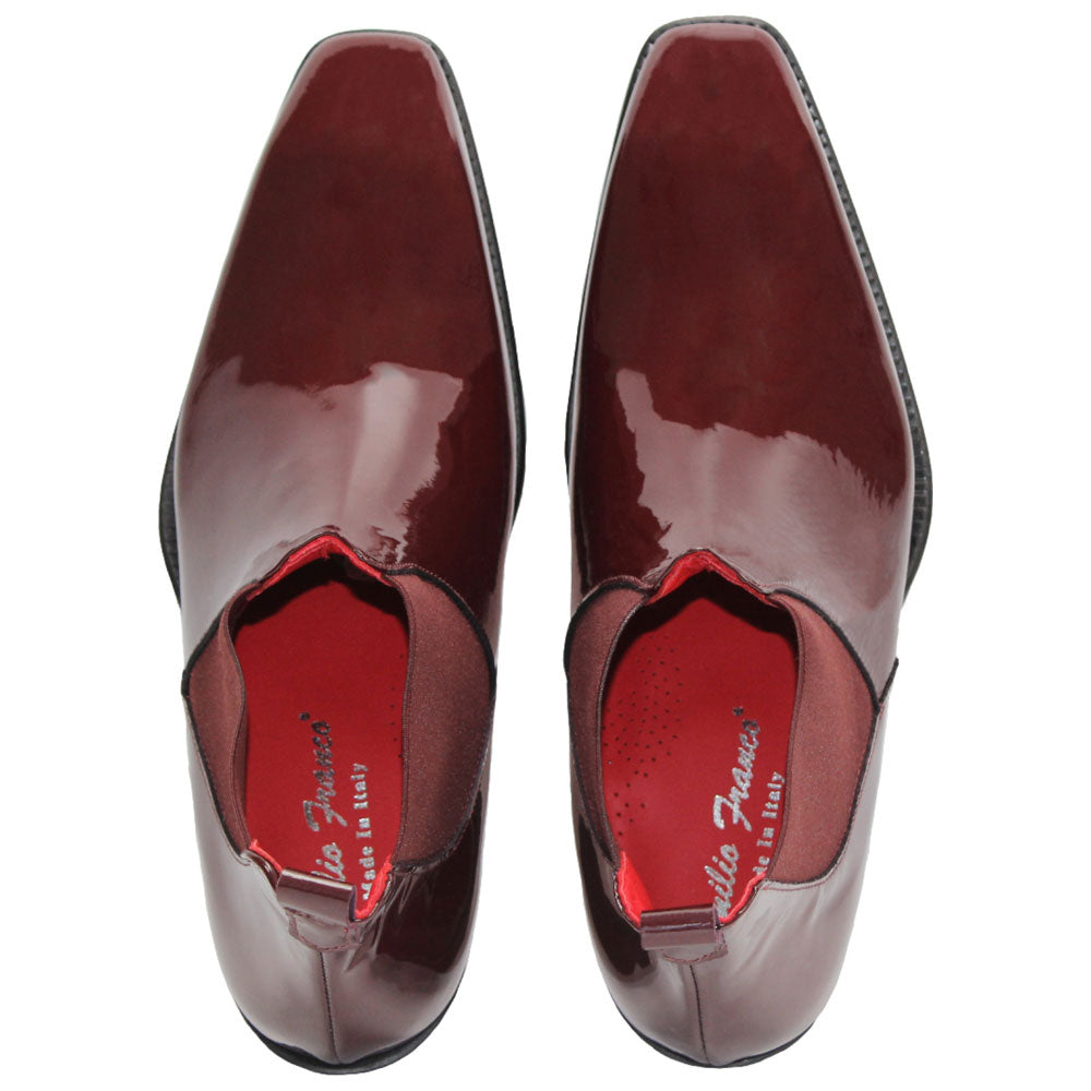 Emilio Franco Leonardo Premium Italian Leather Burgundy Patent Ankle Dress Boots For Men
