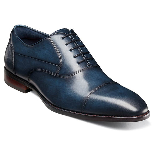 Stacy Adams Kallum Navy Burnished Leather Cap Toe Oxford Shoes (USA Men Size)