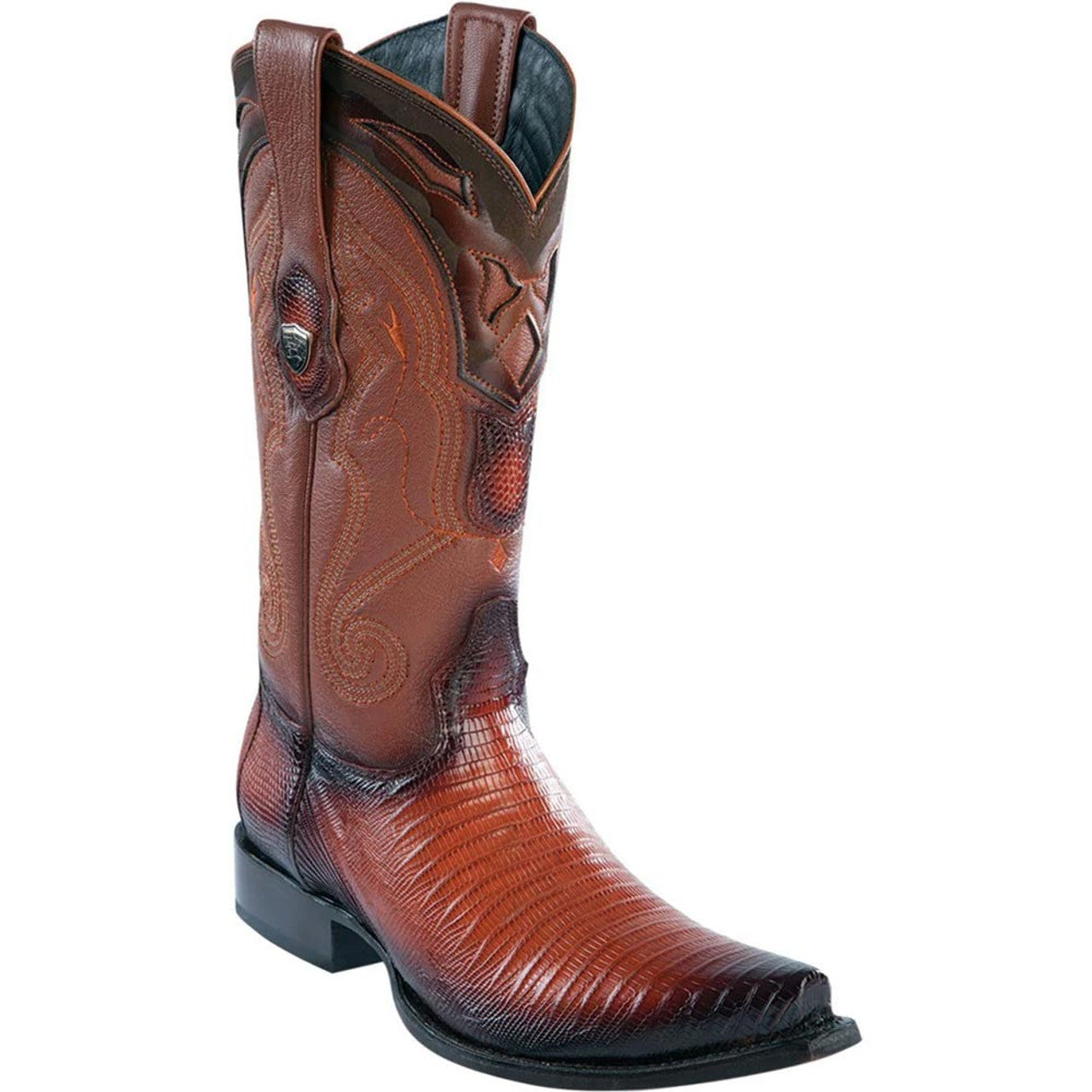 Wild West Cognac Teju Lizard Snip Toe Boots