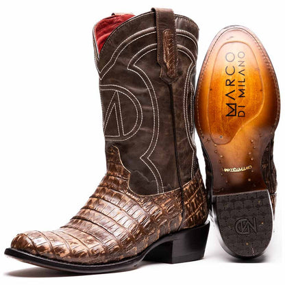 Phoenix Genuine Caiman Belly Skin Stone Brown Cowboy Boot | Marco Di Milano Western Boots