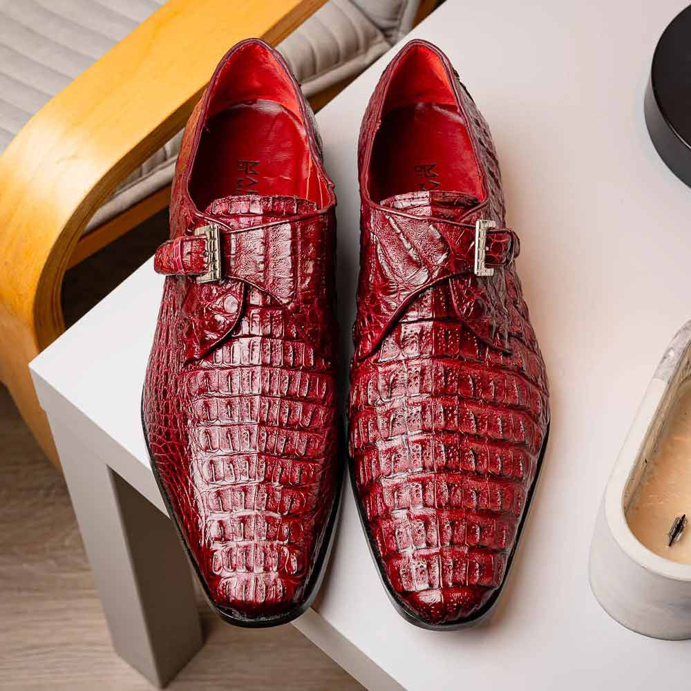 Luigi Wine Men’s Genuine Caiman Crocodile Dress Monk Strap | Marco Di Milano