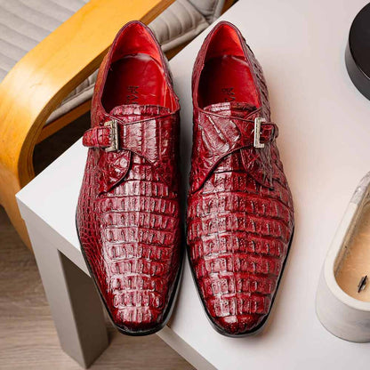 Luigi Wine Men’s Genuine Caiman Crocodile Dress Monk Strap | Marco Di Milano