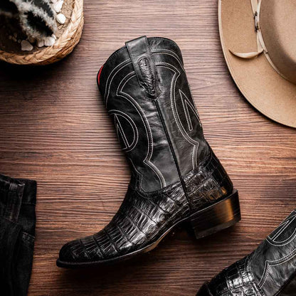 Phoenix Genuine Caiman Belly Skin Black Cowboy Boot | Marco Di Milano Western Boots