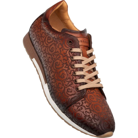 Mezlan Men's Portico Embossed Leather Sneaker in Cognac