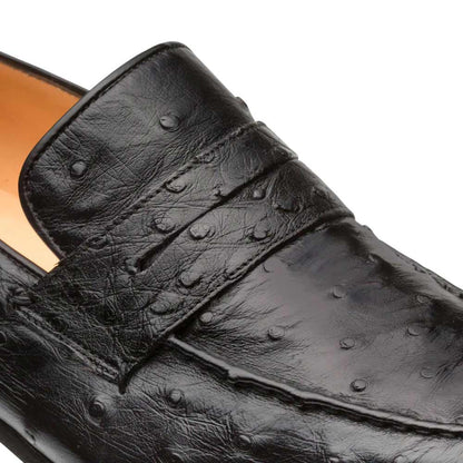 Mezlan Men's Lisbon Ostrich Slip-On Penny Loafer in Black