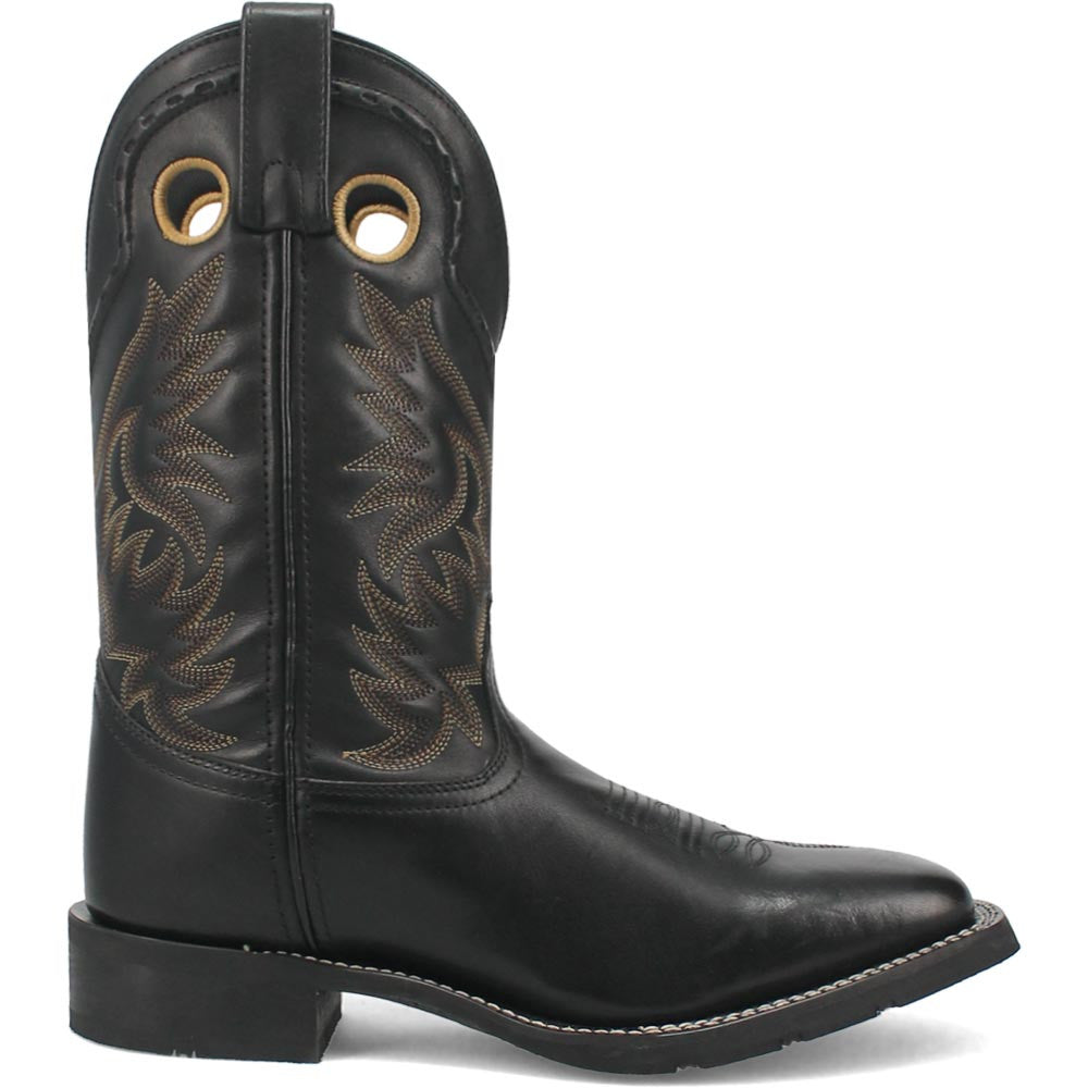Laredo Kane Black Leather Broad Square Toe Western Cowboy Boots (USA Men Size)