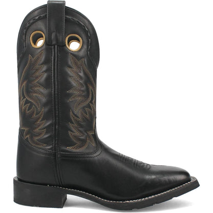 Laredo Kane Black Leather Broad Square Toe Western Cowboy Boots (USA Men Size)