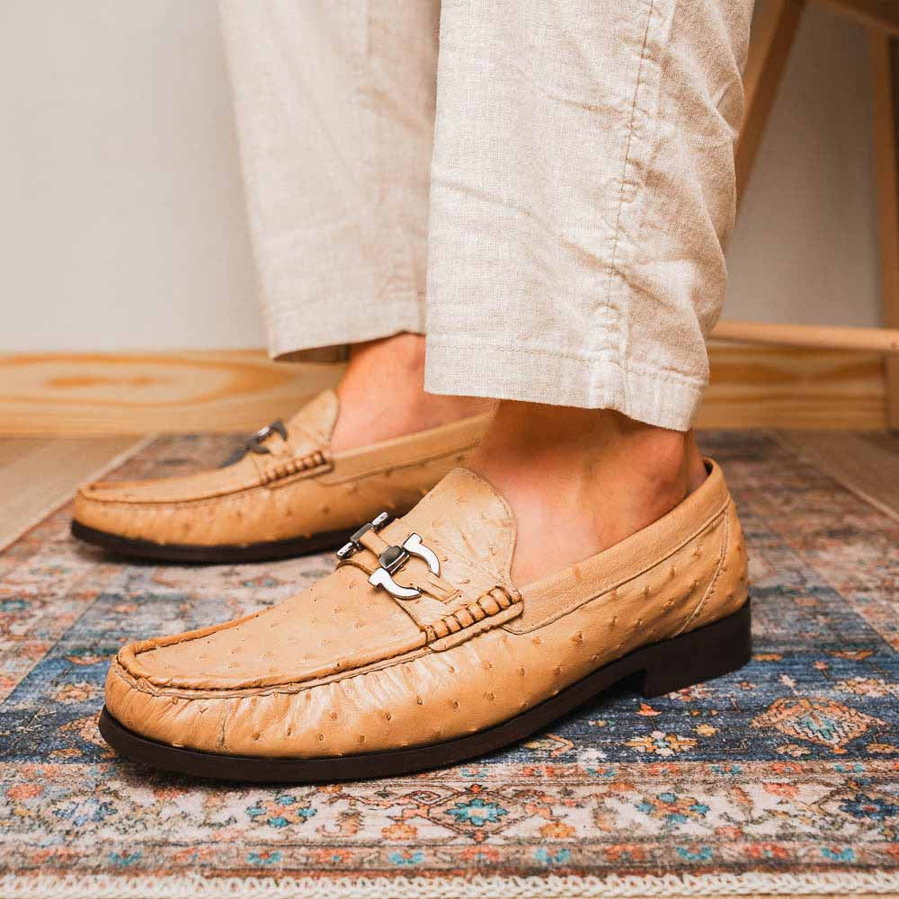 Ferrioni Orix Men’s Genuine Ostrich Moc Toe Bit Loafers | Marco Di Milano
