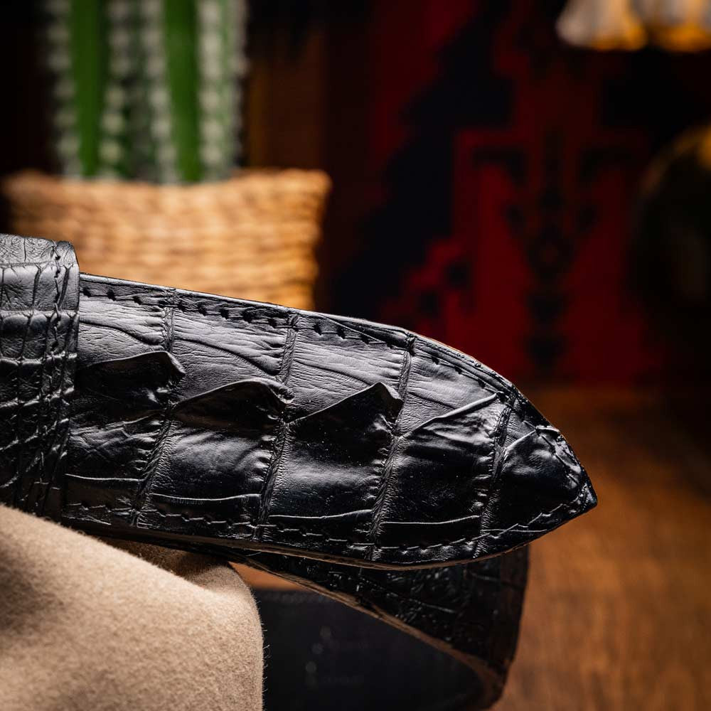 Marlboro Genuine Hornback Caiman Skin Belt in Black with Antique Western Buckle | Marco Di Milano Exotic Belt